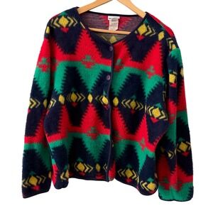 Biacci Fleece Cardigan Womens 1X Multicolor Southwestern Geometric Jacket Vtg
